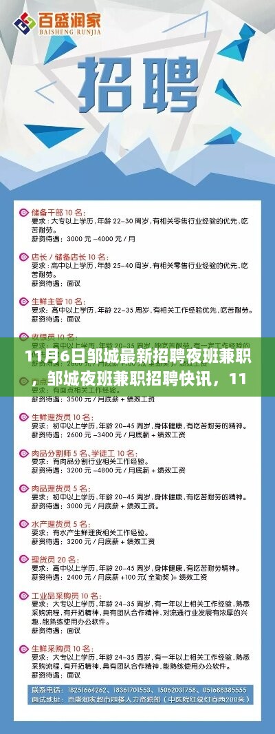 11月6日邹城夜班兼职最新招聘快讯