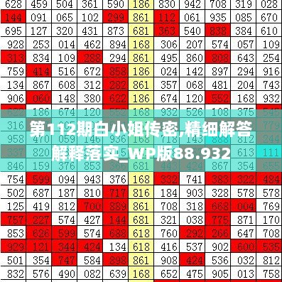 第112期白小姐传密,精细解答解释落实_WP版88.932