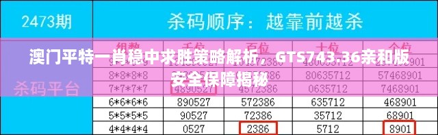 澳门平特一肖稳中求胜策略解析，GTS743.36亲和版安全保障揭秘