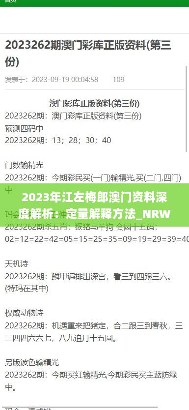 2023年江左梅郎澳门资料深度解析：定量解释方法_NRW94.770科技版