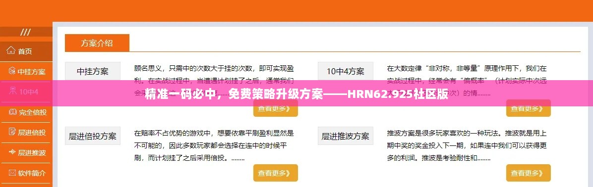 精准一码必中，免费策略升级方案——HRN62.925社区版