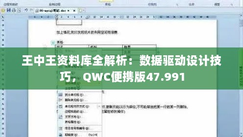 王中王资料库全解析：数据驱动设计技巧，QWC便携版47.991