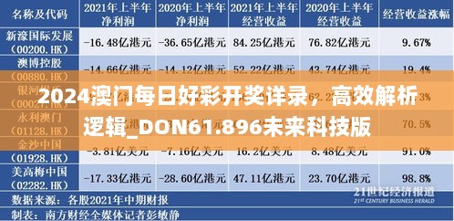 2024澳门每日好彩开奖详录，高效解析逻辑_DON61.896未来科技版