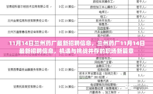 兰州药厂11月14日最新招聘信息，机遇与挑战并存的职业新篇章