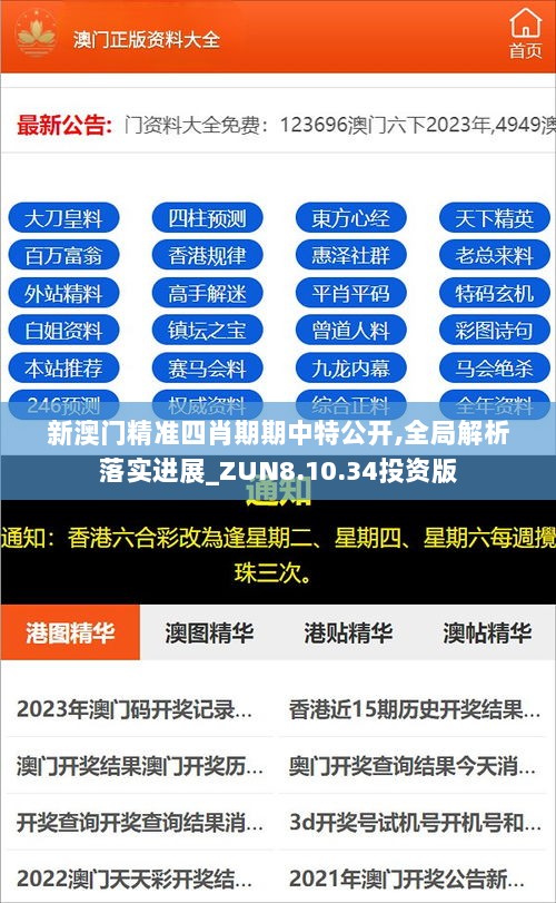 新澳门精准四肖期期中特公开,全局解析落实进展_ZUN8.10.34投资版