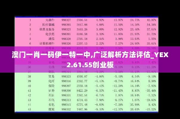 澳门一肖一码伊一特一中,广泛解析方法评估_YEX2.61.55创业板