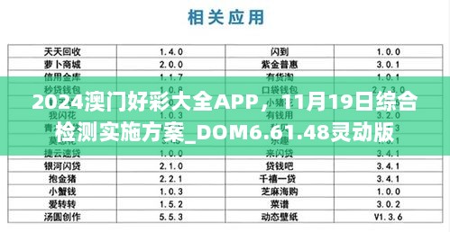 2024澳门好彩大全APP，11月19日综合检测实施方案_DOM6.61.48灵动版