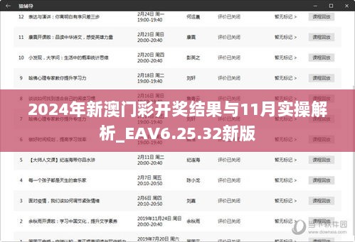 2024年新澳门彩开奖结果与11月实操解析_EAV6.25.32新版