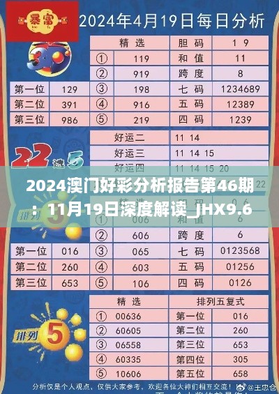 2024澳门好彩分析报告第46期：11月19日深度解读_JHX9.64.73精选版