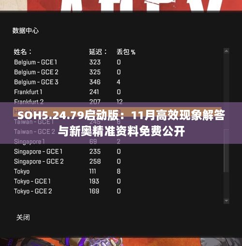 SOH5.24.79启动版：11月高效现象解答与新奥精准资料免费公开