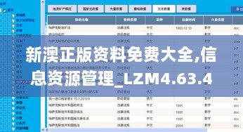 新澳正版资料免费大全,信息资源管理_LZM4.63.42清晰版