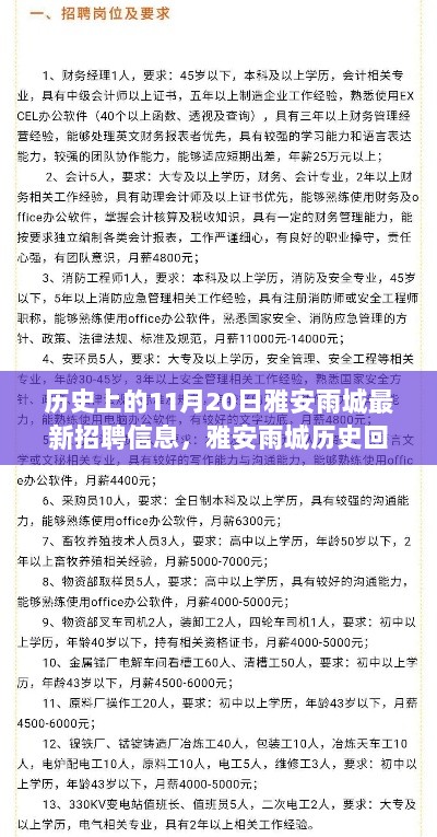 雅安雨城历史回顾与11月20日最新招聘信息分析