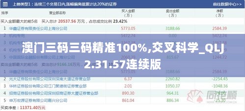 澳门三码三码精准100%,交叉科学_QLJ2.31.57连续版