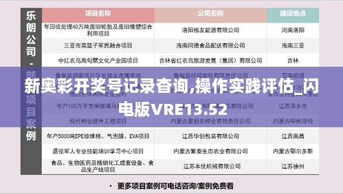 新奥彩开奖号记录杳询,操作实践评估_闪电版VRE13.52