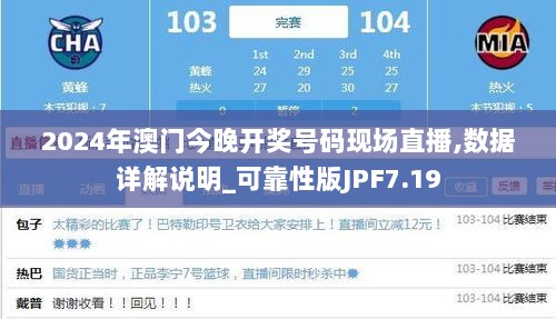 2024年澳门今晚开奖号码现场直播,数据详解说明_可靠性版JPF7.19