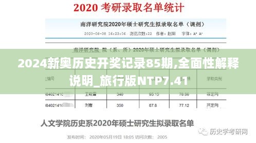 2024新奥历史开奖记录85期,全面性解释说明_旅行版NTP7.41