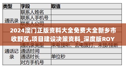 2024澳门正版资料大全免费大全新乡市收野区,项目建设决策资料_深度版ROY26.987