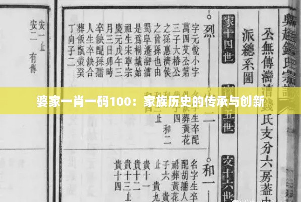 婆家一肖一码100：家族历史的传承与创新