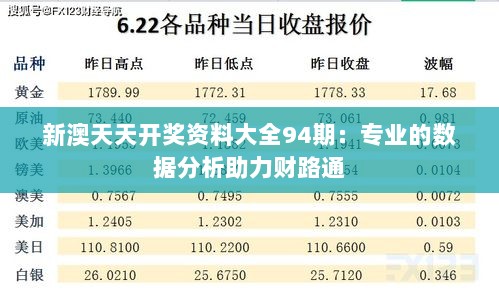 新澳天天开奖资料大全94期：专业的数据分析助力财路通