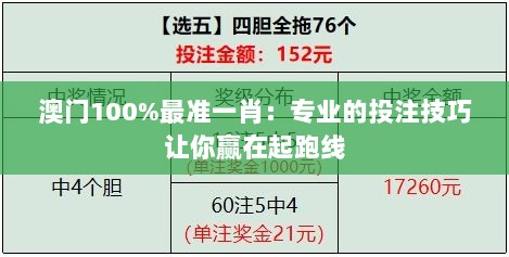 澳门100%最准一肖：专业的投注技巧让你赢在起跑线