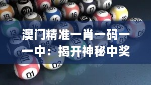 澳门精准一肖一码一一中：揭开神秘中奖技巧的面纱