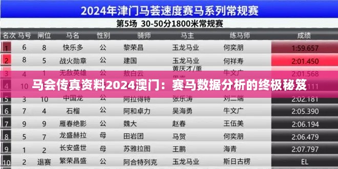 马会传真资料2024澳门：赛马数据分析的终极秘笈