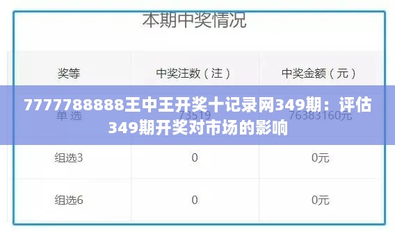 7777788888王中王开奖十记录网349期：评估349期开奖对市场的影响