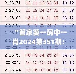 “管家婆一码中一肖2024第351期：探索数字彩票领域中的东方智慧”