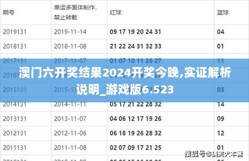 澳门六开奖结果2024开奖今晚,实证解析说明_游戏版6.523