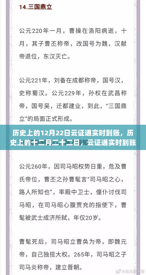 云证通实时到账里程碑，历史上的十二月二十二日回顾