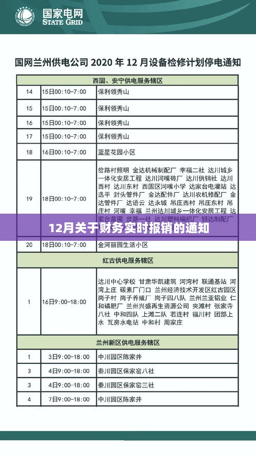 财务实时报销通知公告（十二月版）