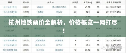 杭州地铁票价全解析，价格概览一网打尽！