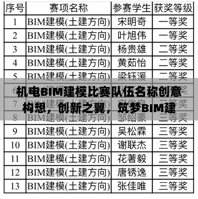 机电BIM建模比赛队伍名称创意构想，创新之翼，筑梦BIM建模之旅！