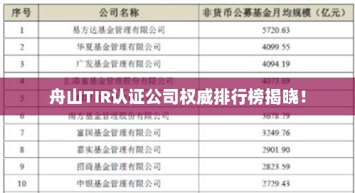 舟山TIR认证公司权威排行榜揭晓！