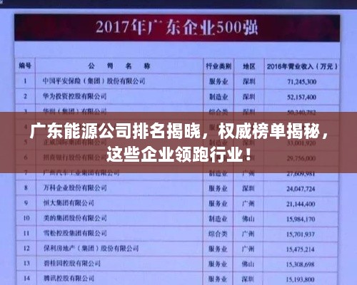 广东能源公司排名揭晓，权威榜单揭秘，这些企业领跑行业！